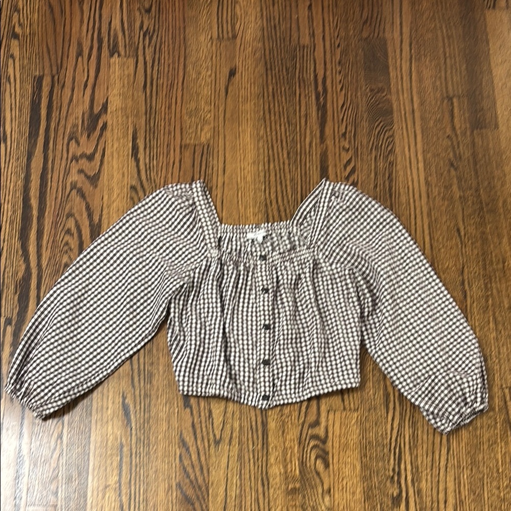 Madewell Gingham Puff Sleeve Crop Top